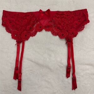 Red Rhinestone Lace Garter Belt Burlesque Costume Lingerie Pinup